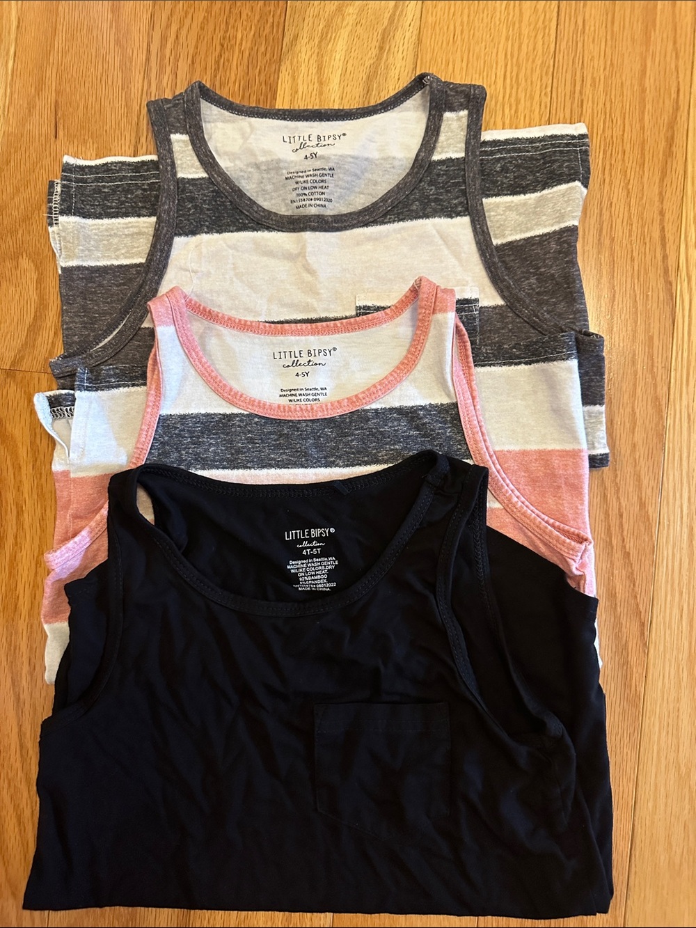 Little Bipsy 3-Pack Tank Tops - Black, Pink & Gray Stripe